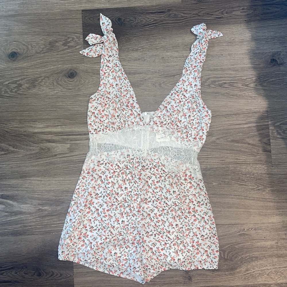 White floral lace romper